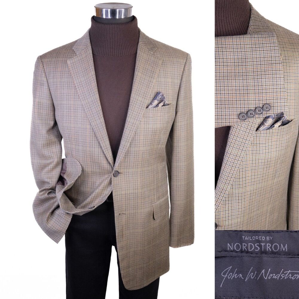 JOHN W NORDSTROM Houndstooth Sport Coat Casual Blazer 42L Silk / Wool Two Button